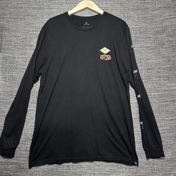 Rip Curl Shirt Men's Large Black Palms Surfing Long Sleeve Standard - Picture 1 of 13